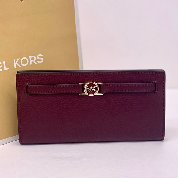 Michael Kors Reed Large Bifold Pebbled Leather Snap Wallet Card Case Oxblood - Picture 7 of 13